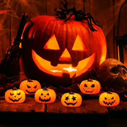 Wondise 6Pack Halloween Pumpkin Tea Lights with Remote and Timer - color: 4-Orange