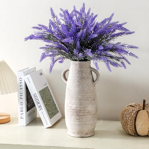 Ceramic Rustic Farmhouse Vase, Distressed Decorative 12 Inch Flower Vase for Home Decor, Ideal Shelf Decor, White Boho Vase for Living Room Bedroom Kitchen Office Decor Centerpiece Table Decorations - color: 203-1-12in