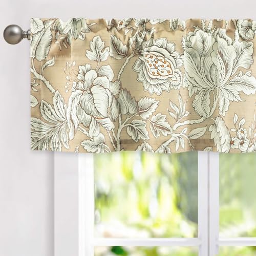 Leeva Farmhouse Floral Valance, Linen Textured Rod Pocket, 52 x 12, 1 Panel - color: M5, size: 52"W x 12"L (Pack of 1)