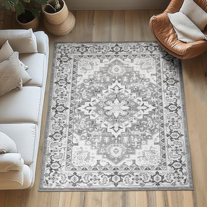 Lessymo 4 x 6 Area Rugs for Living Room, Machine Washable Faux-Wool Rugs - color: Grey Beige, size: 4' x 6' (Rectangular)