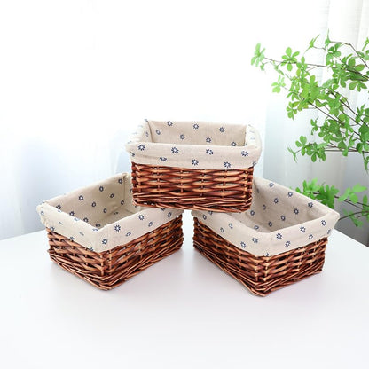 Small Rectangular Wicker Storage Basket With Liner