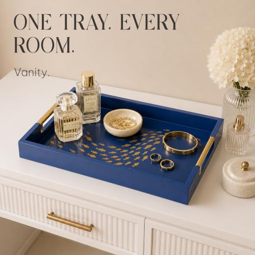 Serving Tray with Gold Fish Design, Navy by Death Decor - style: Navy Blue