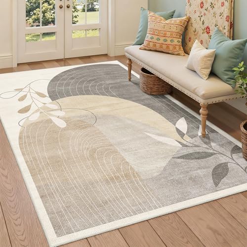 MUJOO 3x5 Rug Washable Area Rugs Low Pile Non Slip Mid Century Modern - color: Beige（modern）, size: 3' x 5' (Rectangular)