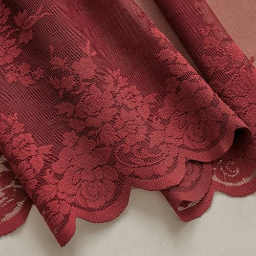 Kotile Burgundy Lace Valance for Windows Rustic Floral W52xL18 Inch 1 Panel - color: Burgundy