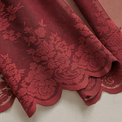 Kotile Burgundy Lace Valance for Windows Rustic Floral W52xL18 Inch 1 Panel - color: Burgundy