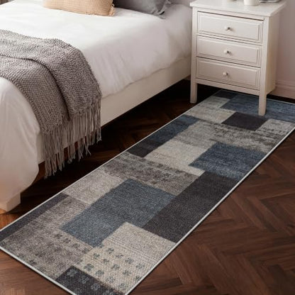 Modern Geometric Easy Jute Runners for Hallways, 2x6 Blue Kitchen Runners - color: Blue-taupe, size: 2x6ft