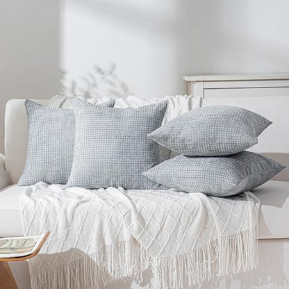 Pack of 4 Throw Pillow Covers 18x18” Boho Cushion Covers for Living Room - color: Light Gray, size: 18" x 18" (Pack of 4)