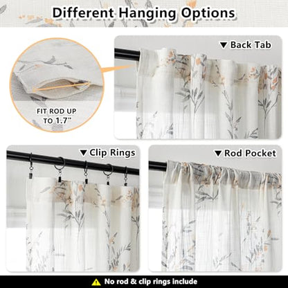 MYSKY HOME Floral Sheer Curtains 84 Inch Long Linen Blended 2 Panels Yellow - color: Yellow, size: 50"W x 84"L (Pack of 2)