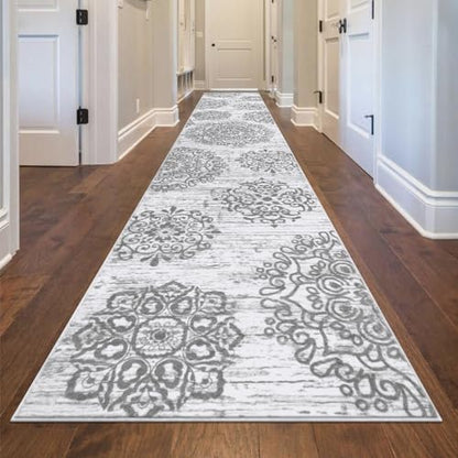 HEBE Hallway Runner Rug 2'8''x14', Washable Non Slip Kitchen Rug Runner - color: Grey, size: 2'8" x 14' (Rectangular)