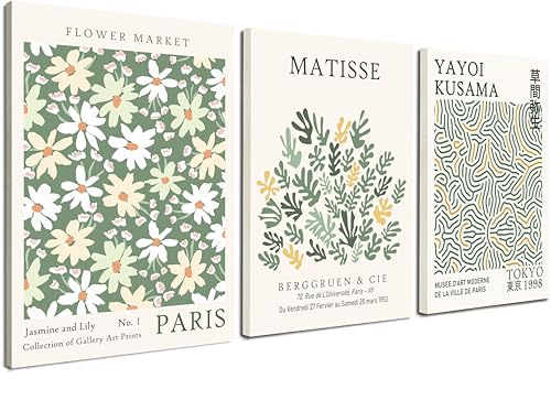 Induslyfe Framed Green Wall Art Canvas Decor Set of 3, Matisse Wall Art Framed Prints Posters Mid Century Modern Art, Aesthetic Floral Botanical wall art for bedroom, living room bathroom 12x16 - color: Green, size: 12"x16"