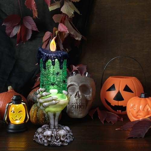 Eldnacele Spider Snow Globe Flameless Candle Battery Operated with Timer - color: 3-spider Skeleton Hand