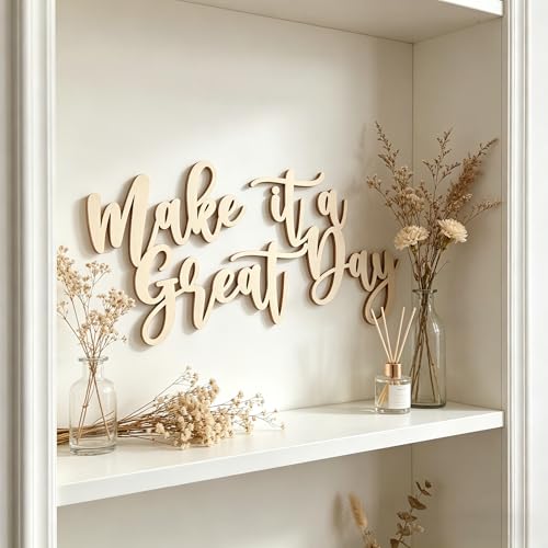Wooden Make it a Great Day Sign for Backdrop, Inspirational Home Wall Art, Motivational Office & Classroom Quote,Farmhouse Hanging Decoration For Gallery Wall & Entryway