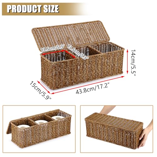 Sumnacon Wicker Storage Basket with Lid, Rectangle Bathroom Narrow Baskets - color: Brown