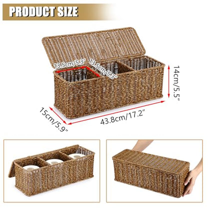 Sumnacon Wicker Storage Basket with Lid, Rectangle Bathroom Narrow Baskets - color: Brown