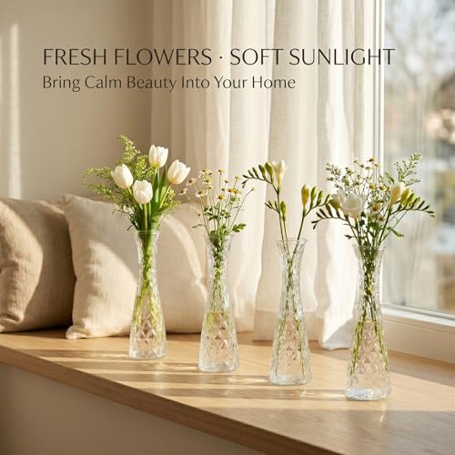 12 Pack Glass Bud Vases, Assorted Textured Clear Flower Vases Bulk - color: Clear