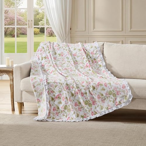 Laura Ashley - Soft Throw Blanket, Lightweight, for Bed & Couch, 50 x 70 - color: Morning Gloria Pink