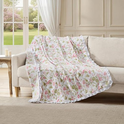 Laura Ashley - Soft Throw Blanket, Lightweight, for Bed & Couch, 50 x 70 - color: Morning Gloria Pink