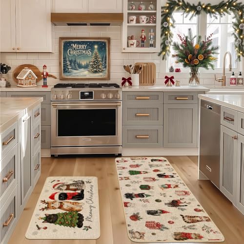 Baccessor Meowy Christmas Kitchen Rugs Set of 2 Cats 17x29 and 17x47 Inch - color: Cute Cats