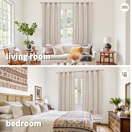 YoungsTex Linen Semi Sheer Curtains 63 Inch Length, Light Filtering Drapes - color: Natural, size: 52"W x 63"L (Pack of 2)