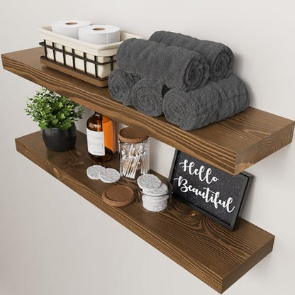 Solid Wood Floating Shelves for Wall 30 Inches Long, Walnut Wooden Shelf - color: Walnut, size: 30 Inch