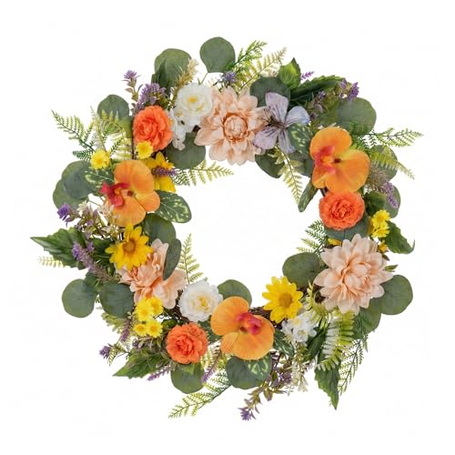 Wreaths for Front Door Decor Artificial Flower, 20" Dahlia Daisy - color: Dahlia Wreath