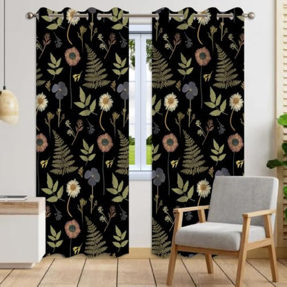 Dark Floral & Botanical Fern Blackout Curtains for Bedroom 84 Inches Long - color: Dark Floral