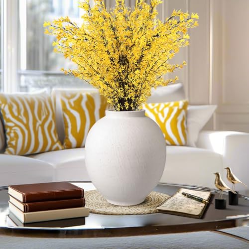 Large Ceramic Vase White Flower Vase,9.8 Inch Tall Big Round Vase - size: 9.84 Inch-large-white