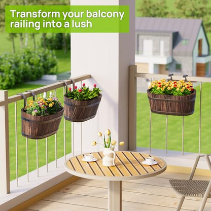 2Pack Wood Fence planters Railing planter box Window boxes planters porch - color: Carbonized-2pcs, size: Large