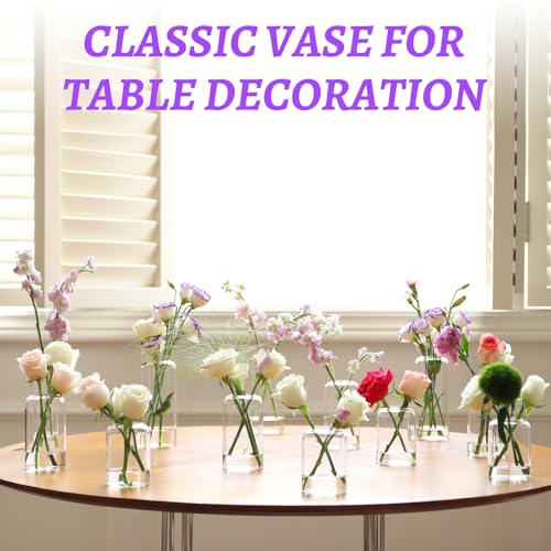 Bud Vases in Bulk Set of 12, Glass Small Vases for Flowers, Modern Cylinder Flower Vases for Wedding Centerpiece, Living Room Decorative, Home Decor - size: 12
