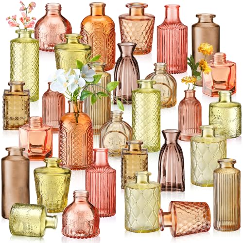 Yaomiao 30 Pcs Glass Bud Vases Centerpieces, Orange Yellow Series - color: Orange Yellow Series