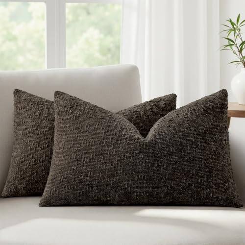 decorUhome Textured Dark Brown Chenille Throw Pillow Covers 12x20 Set of 2 - color: Dark Brown, size: 20" x 12" (Pack of 2)