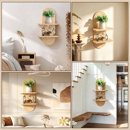 22x11.8 Inch Boho Wall Decor, Mid Century Modern Wood Wall Shelf, Natural - color: Natural