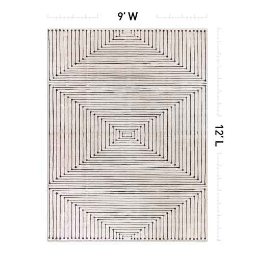 Rugshop Bohemian Stripes Marbella Non-Slip Washable Area Rug Beige 9' x 12' - color: Beige, size: 9' x 12' (Rectangular)
