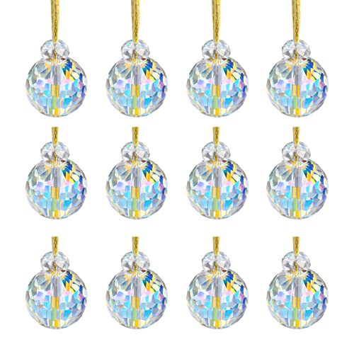 12 Pcs Crystal Glass Christmas Balls Ornaments, 0.87" Mini AB Color Prism Ball Christmas Tree Decorations, Hanging Crystal Ornament Clearance for Xmas Wedding Party Home Decor(AB) - color: Ab
