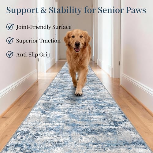 Modern Hallway Runner Rug 2x10, Textured Non Slip Carpet Runner, Ocean Blue - color: Abstract- Ocean Blue, size: 2' x 10' (Runner)