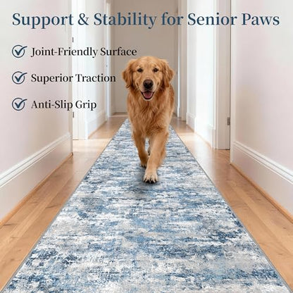 Modern Hallway Runner Rug 2x10, Textured Non Slip Carpet Runner, Ocean Blue - color: Abstract- Ocean Blue, size: 2' x 10' (Runner)