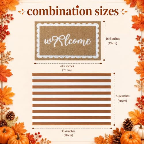 Tinideya 2 Pcs Fall Welcome Layered Doormat Set Fall Front Porch Decor - color: Brown
