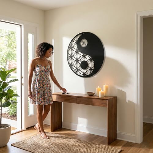 DEKADRON Metal Yin Yang Wall Art, Interior Decoration, Wall Hangings, Sacred Zen Decor, Geometric Metal Wall Decoration (35" W x 35" H / 90x90 cm) - size: 35"L x 35"W