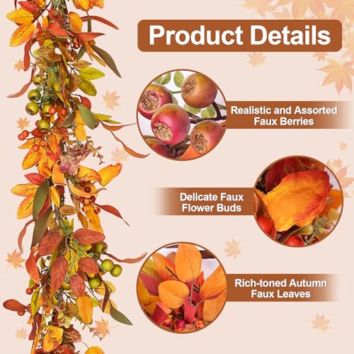 Montekin 6ft Artificial Thick Fall Berry Garland with Floral Flowers