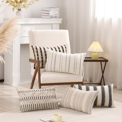 Boho Jacquard Throw Pillow Covers 12x20 Inch Set of 2 Beige Green - color: Beige+green, size: 20" x 12" (Pack of 2)