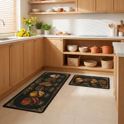 Kitchen Rugs for Floor 2 Pcs Memory Foam Padded Anti Fatigue Kitchen Mat - color: Black Spice