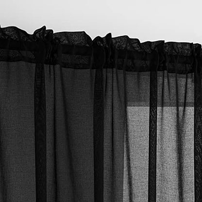 Sheer Curtains Rod Pocket Voile Drapes 52"Wx 63"L, Black, 2 Panels - color: Black, size: 52"W x 63"L (Pack of 2)