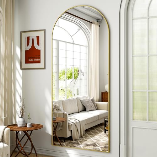 Matte Gold Arched 65"x24" Mirror Full Length Leaning Hanging - color: Gold, size: 65"L x 24"W
