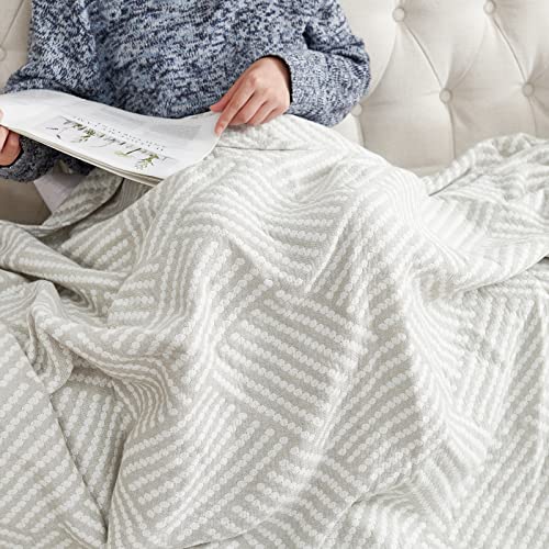 jinchan 100% Cotton Muslin Blanket Twin Boho Throw Blanket 50x60 Stone Gray - color: B. Square Grey, size: 50"x60"
