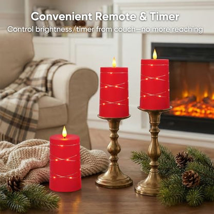 Raycare Red Battery Operated Flameless LED Pillar Candle with Remote Timer - color: 2pc-red