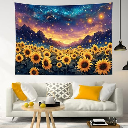 WEENEO Starry Night Sunflower Tapestry for Bedroom Summer Tapestry,60x40 In - color: Yellow, size: 40"L x 60"W