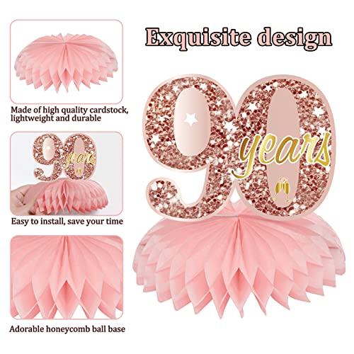 Turypaty Happy 90th Birthday Honeycomb Table Centerpieces Decorations Women - style: Pink Rose Gold 90th