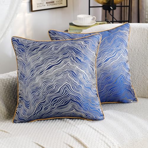 HPUK Jacquard Throw Pillow Covers 18x18 Inch, Soft Textured, Set of 2 - color: Hp-blue