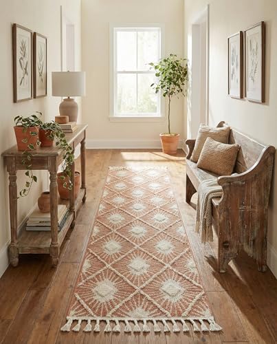Rugs.com - Boho Rug – 12 Ft Runner Rust Red Textured Easy-Clean Rug – Modern Bohemian Style for Hallways, Entryways, and Long Corridors - color: Rust Red, size: 2'7" x 12' (Runner)