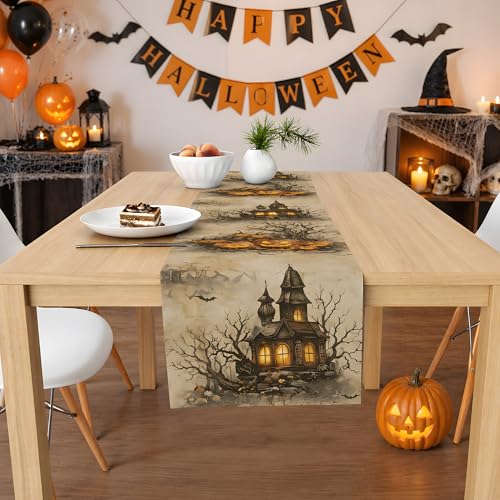 Halloween Party Decorations - Pumpkin Castle Table Runner - color: Halloween Castle